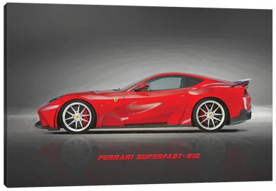 Ferrari Superfast 812 In Watercolor Canvas Art Print - Ferrari