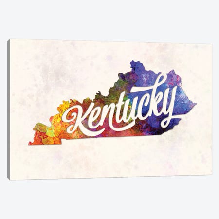 Kentucky US State In Watercolor Text Cut Out Canvas Print #PUR396} by Paul Rommer Canvas Art Print
