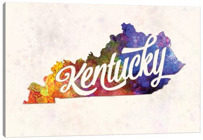 Kentucky US State In Watercolor Text Cut Out Canvas Art Print - Kentucky Art