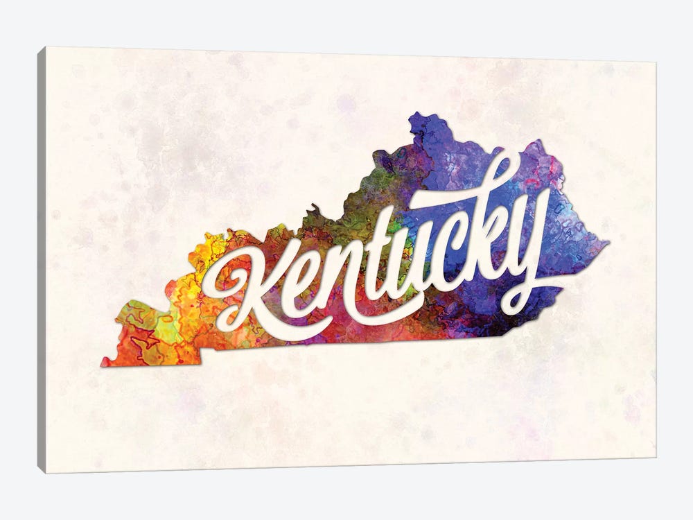 Kentucky US State In Watercolor Text Cut Out by Paul Rommer 1-piece Canvas Artwork