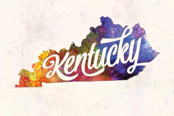 Kentucky: Kentucky US State In Watercolor Text Cut Out by Paul Rommer