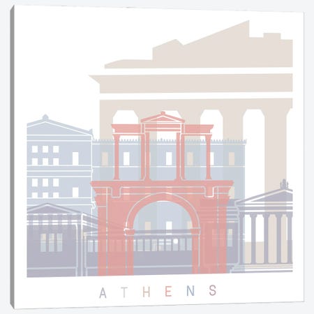 Athens Skyline Poster Pastel Canvas Print #PUR3971} by Paul Rommer Art Print