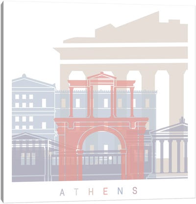 Athens Skyline Poster Pastel Canvas Art Print - Athens