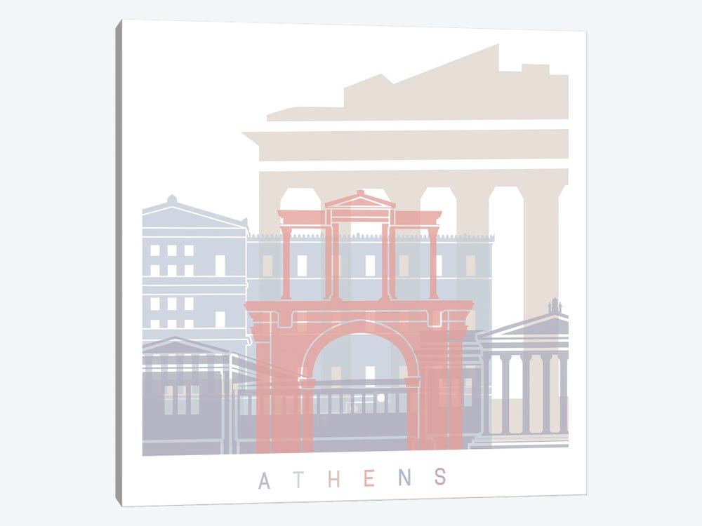 Athens Skyline Poster Pastel by Paul Rommer 1-piece Canvas Artwork