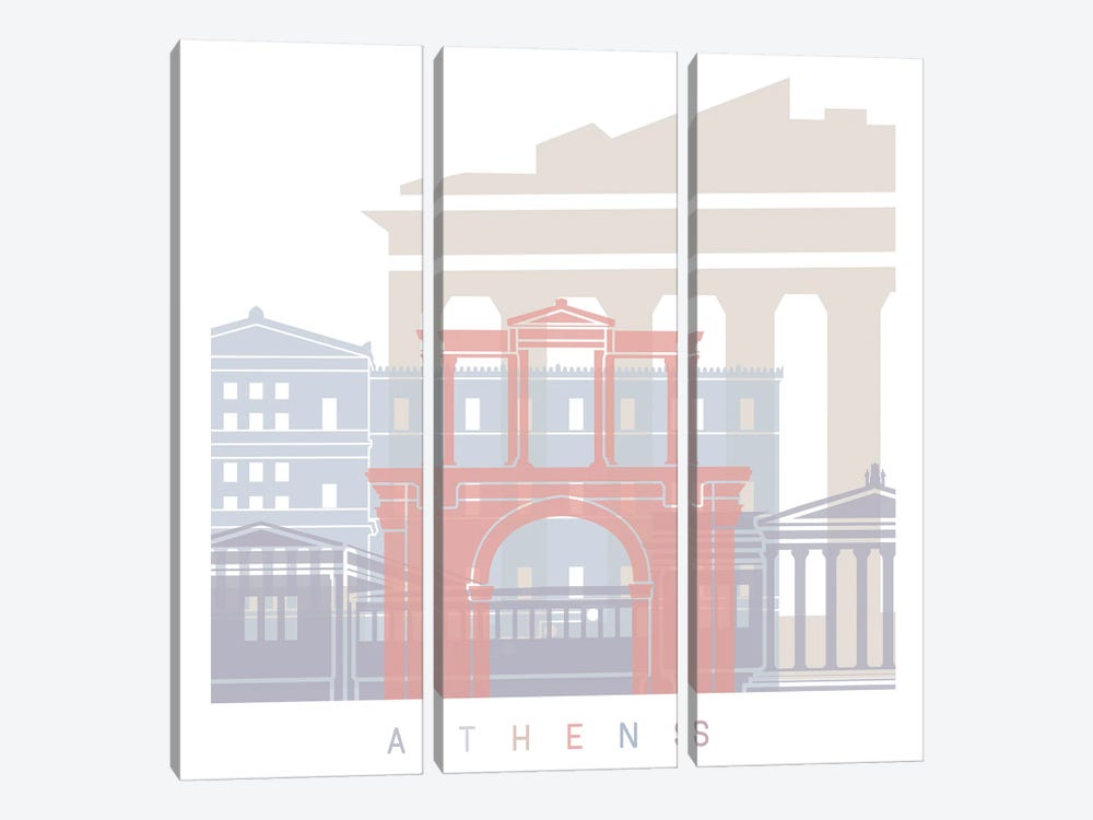 Athens Skyline Poster Pastel by Paul Rommer 3-piece Canvas Art