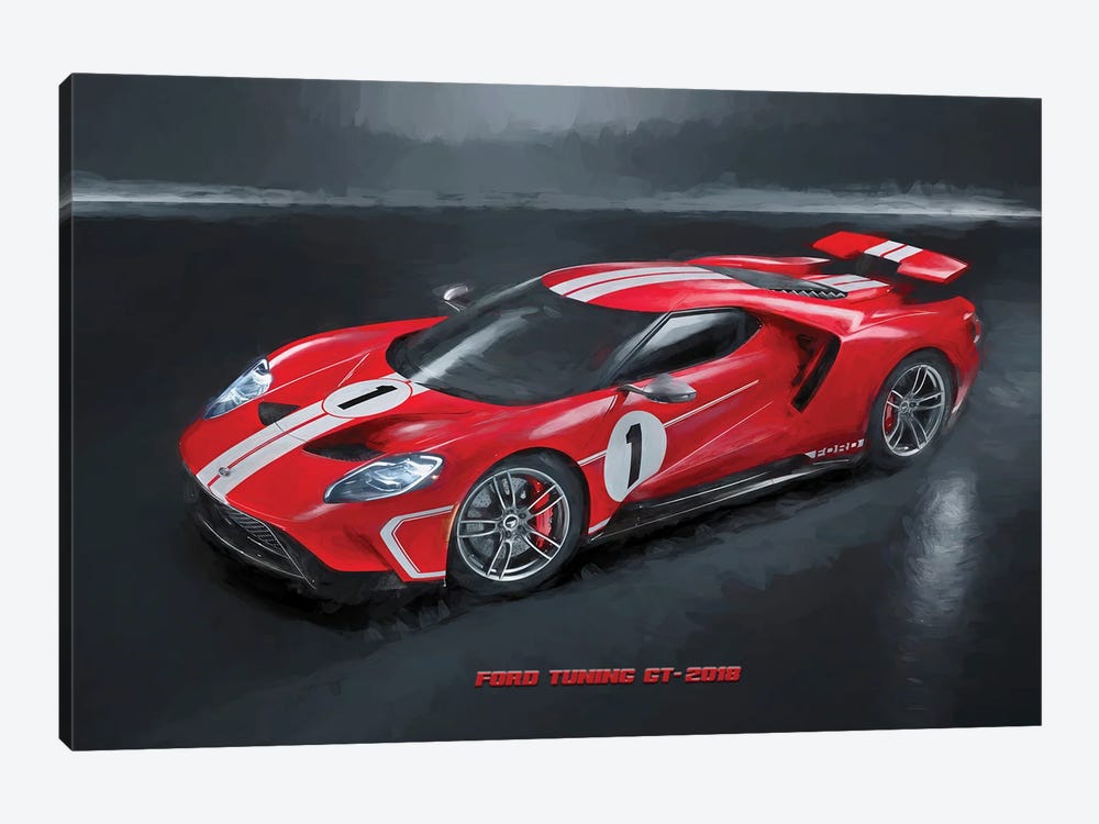 Ford Tuning GT In Watercolor by Paul Rommer 1-piece Canvas Print