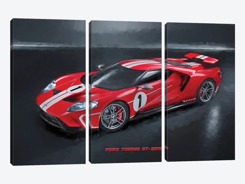Ford Tuning GT In Watercolor by Paul Rommer 3-piece Art Print