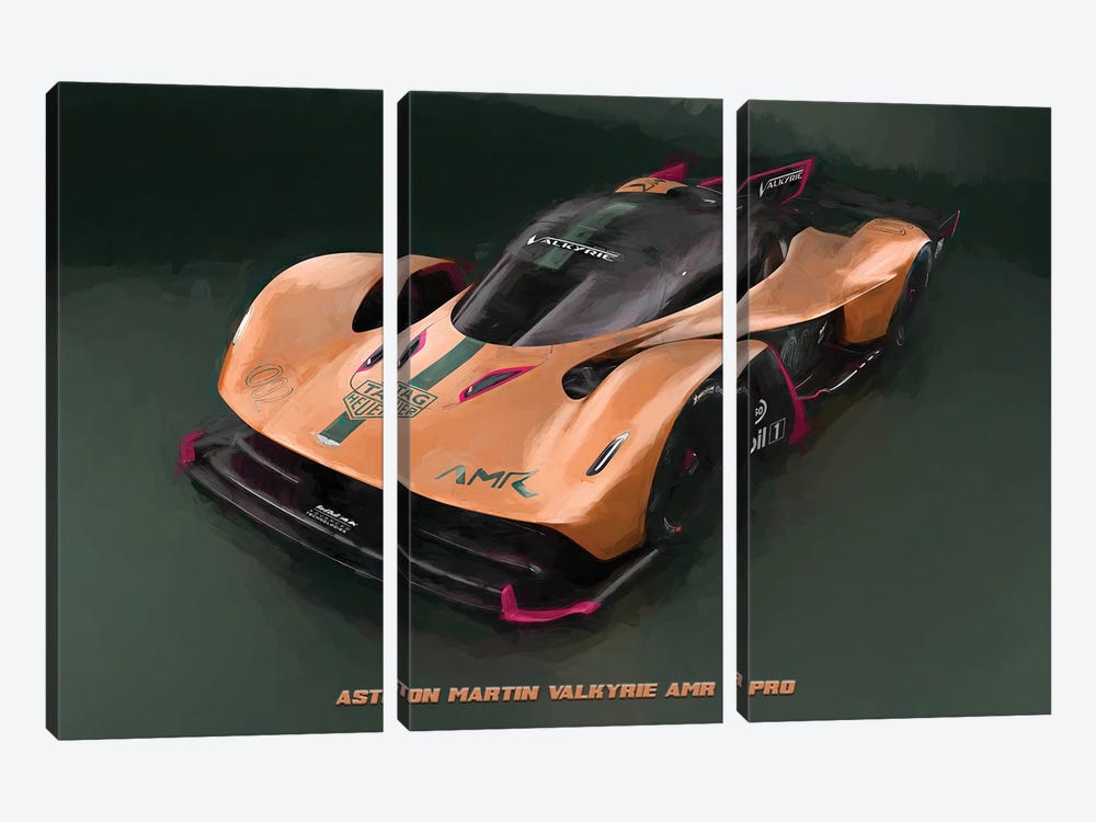 Aston Martin Valkyrie AMR Pro In Watercolor by Paul Rommer 3-piece Canvas Wall Art