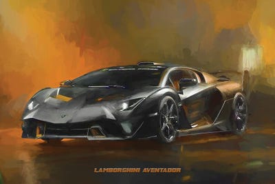 Lamborghini 2018 Aventador In Watercolor by Paul Rommer framed canvas print