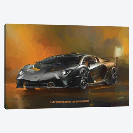 Lamborghini 2018 Aventador In Watercolor Canvas Print #PUR3981} by Paul Rommer Canvas Wall Art