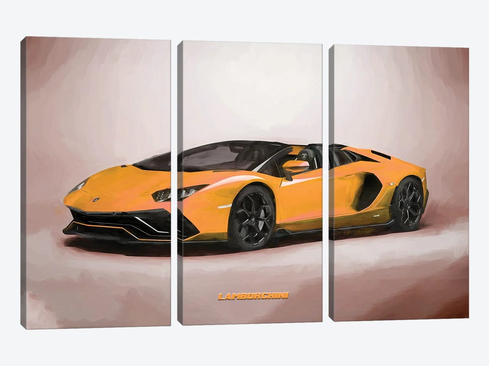 Lamborghini V3 In Watercolor by Paul Rommer 3-piece Canvas Artwork