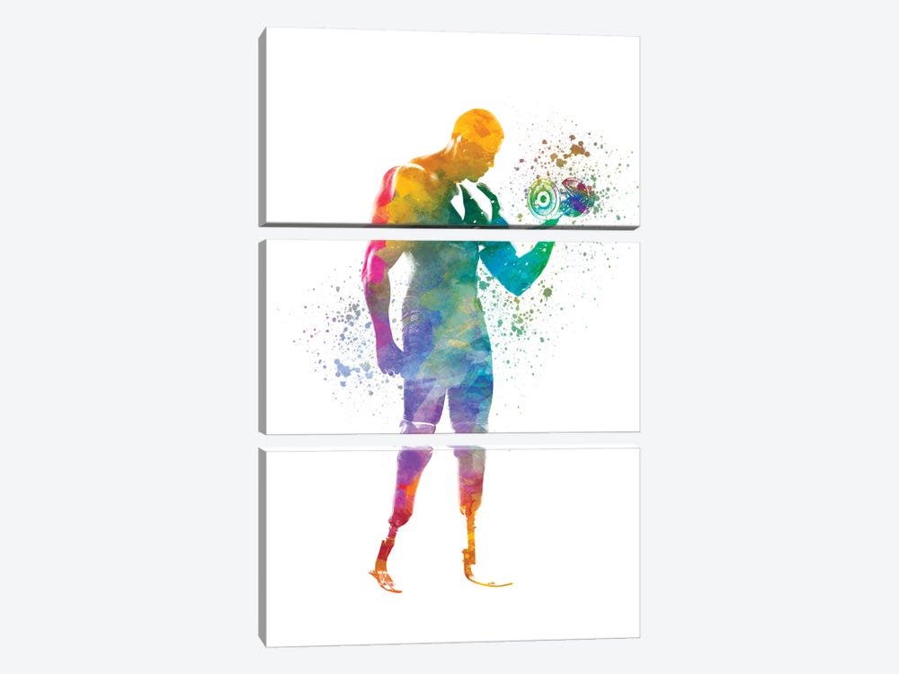 Paralympic Athlete Bodybuilding In Watercolor by Paul Rommer 3-piece Canvas Artwork