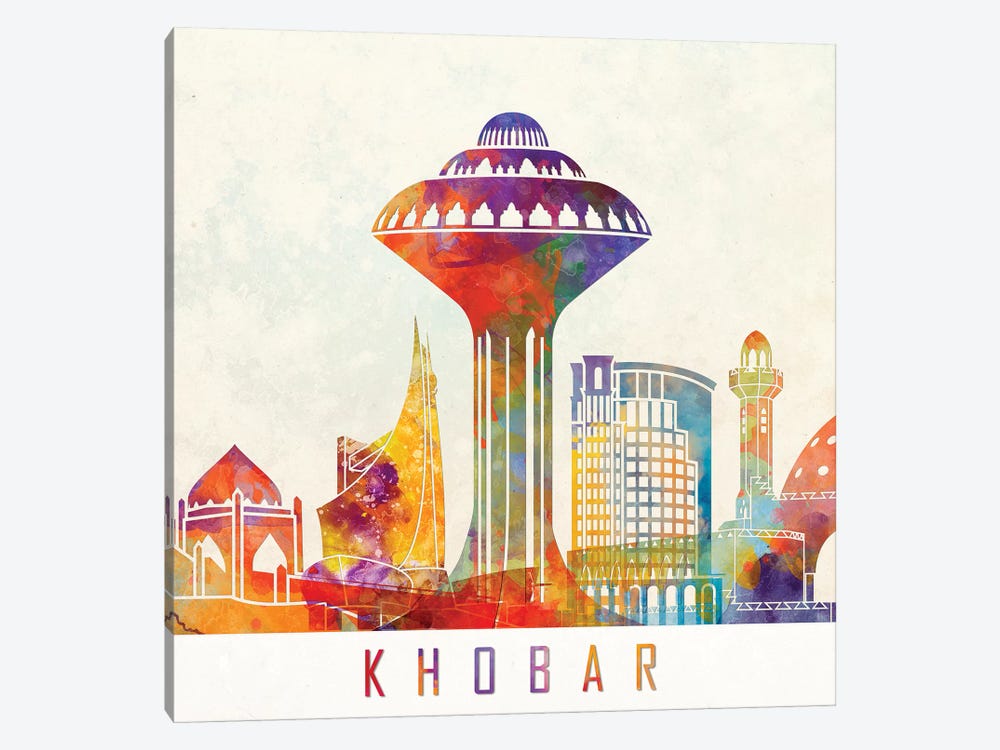 Khobar Landmarks Watercolor Poster by Paul Rommer 1-piece Canvas Wall Art