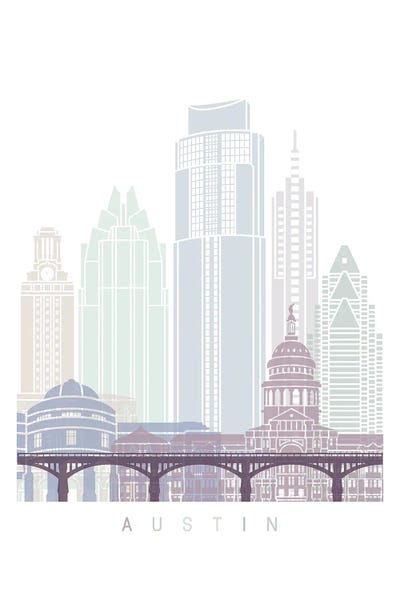 Austin: Austin Skyline Poster Pastel by Paul Rommer