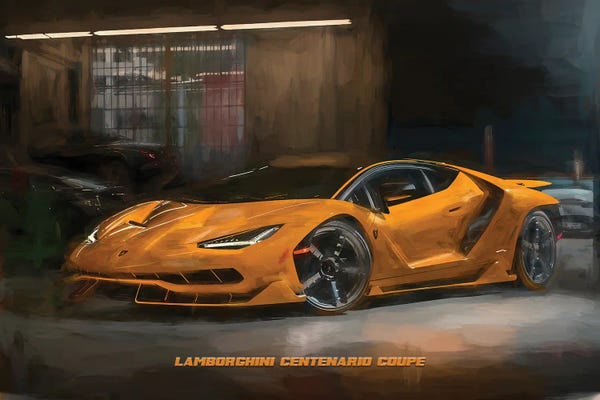 Lamborghini: Lamborghini Centenario Coupe In Watercolor by Paul Rommer