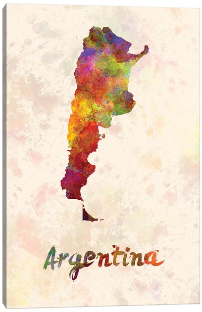 Argentina In Watercolor Canvas Art Print - Argentina Art