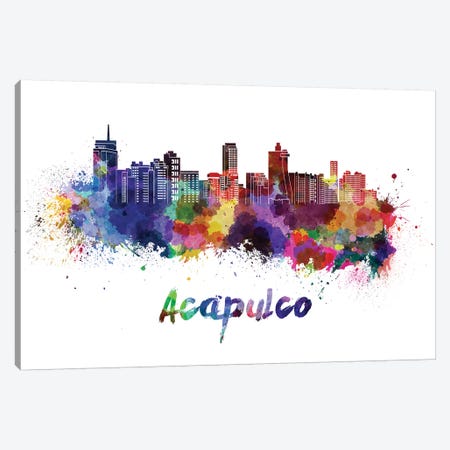 Acapulco Skyline In Watercolor Canvas Print #PUR3} by Paul Rommer Canvas Wall Art