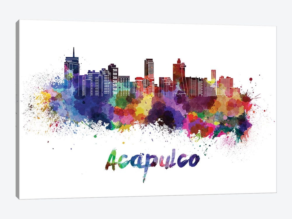 Acapulco Skyline In Watercolor by Paul Rommer 1-piece Canvas Art Print