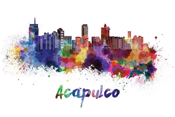 Mexico: Acapulco Skyline In Watercolor by Paul Rommer