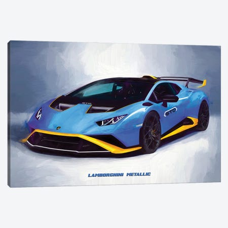 Lamborghini Metallic In Watercolor Canvas Print #PUR4001} by Paul Rommer Canvas Artwork