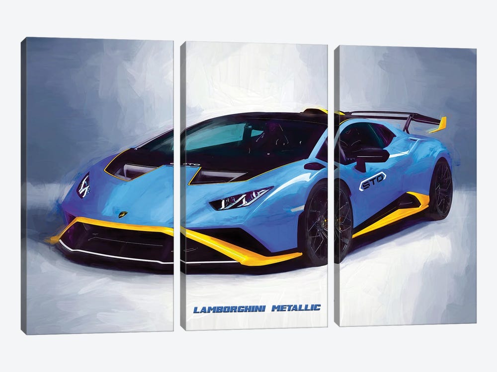 Lamborghini Metallic In Watercolor by Paul Rommer 3-piece Canvas Art Print