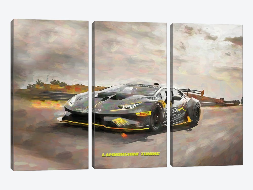 Lamborghini Tuning V2 In Watercolor by Paul Rommer 3-piece Canvas Wall Art