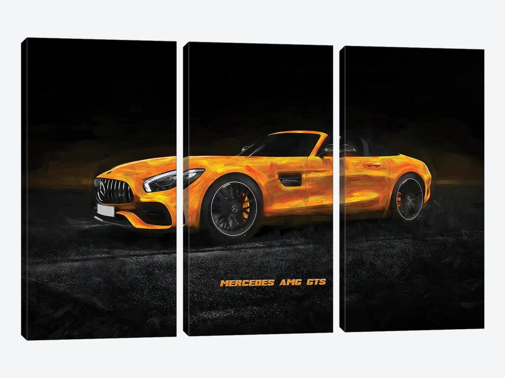 Mercedes AMG GTS In Watercolor by Paul Rommer 3-piece Canvas Artwork