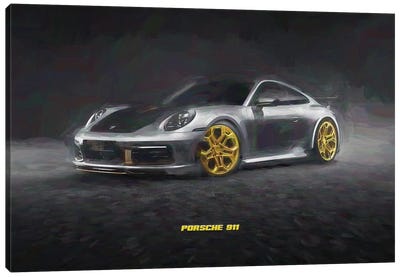 Porsche 911 In Watercolor Canvas Art Print - Paul Rommer