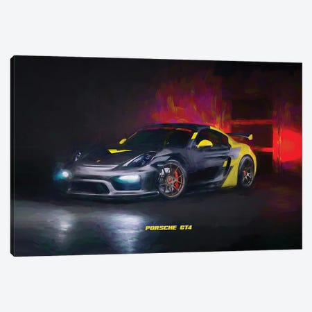 Porsche GT4 In Watercolor Canvas Print #PUR4020} by Paul Rommer Canvas Wall Art