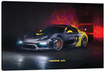 Porsche GT4 In Watercolor Canvas Art Print - Porsche