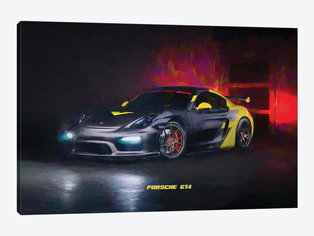 Porsche GT4 In Watercolor by Paul Rommer 1-piece Canvas Art
