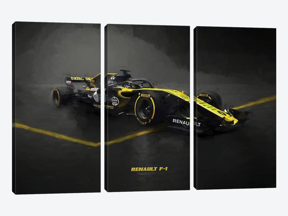 Renault F1 In Watercolor by Paul Rommer 3-piece Canvas Wall Art