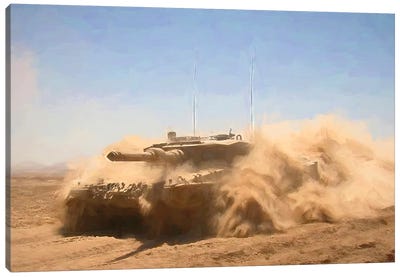 Tanks Leopard In Watercolor Canvas Art Print - Military Vehicles