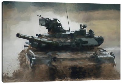 Tanks T-90 In Watercolor Canvas Art Print - Military Vehicles