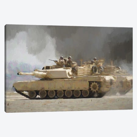 A M1 Abrams In Watercolor Canvas Print #PUR4030} by Paul Rommer Art Print