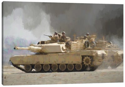 A M1 Abrams In Watercolor Canvas Art Print - Military Vehicles