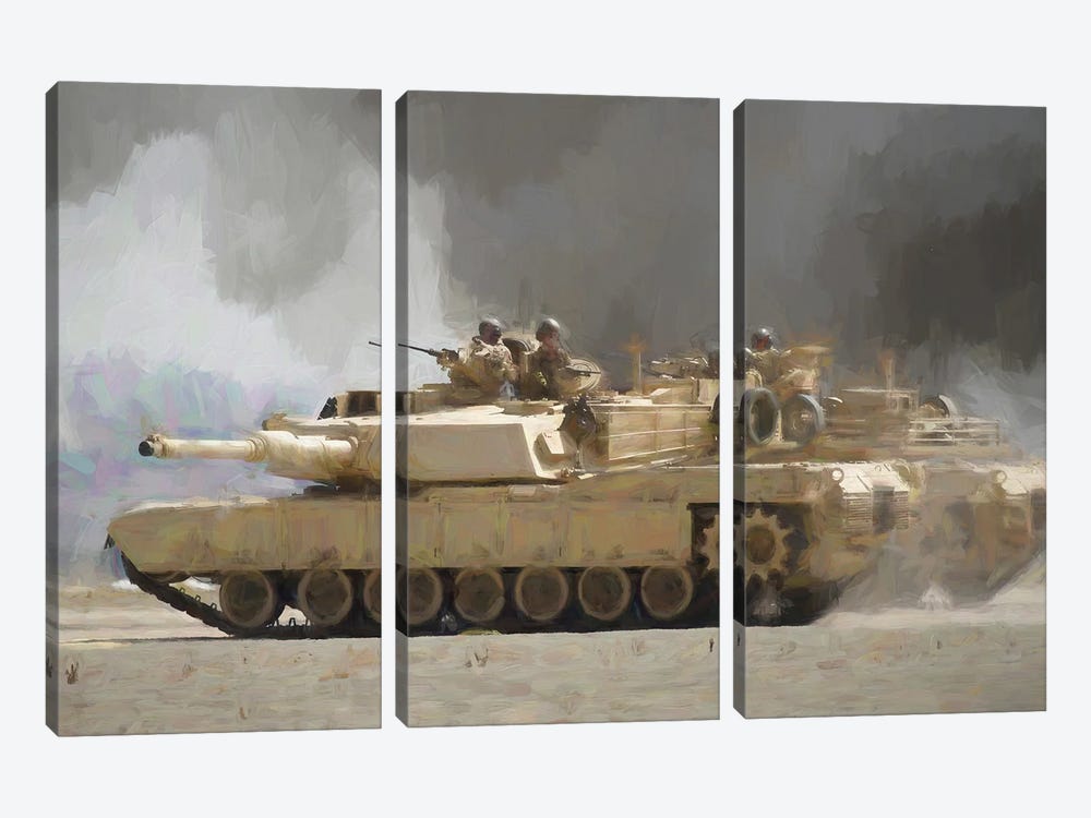 A M1 Abrams In Watercolor by Paul Rommer 3-piece Canvas Art Print