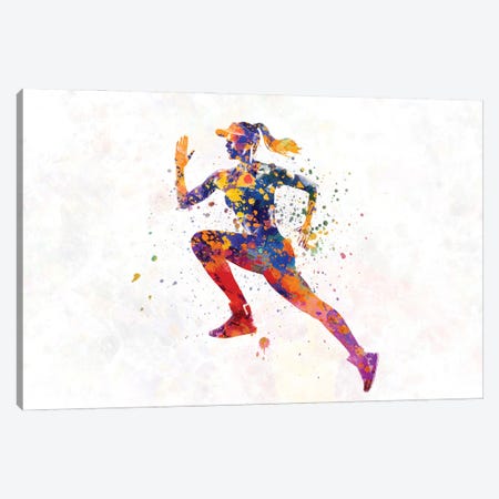 Female Runner In Watercolor Canvas Print #PUR4038} by Paul Rommer Art Print