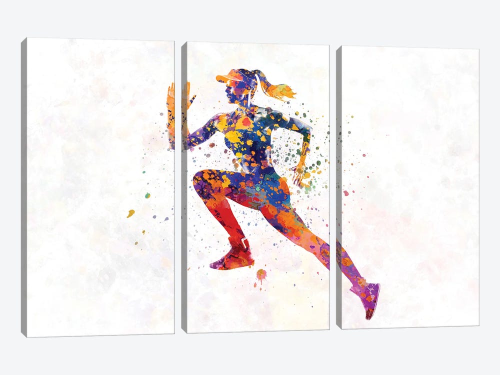 Female Runner In Watercolor by Paul Rommer 3-piece Canvas Print