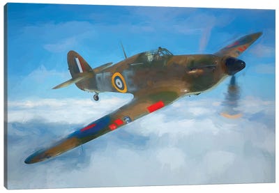 Hurricane MK1 Fighter Jet In Watercolor Canvas Art Print - Military Aircraft Art