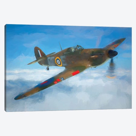 Hurricane MK1 Fighter Jet In Watercolor Canvas Print #PUR4045} by Paul Rommer Canvas Art Print