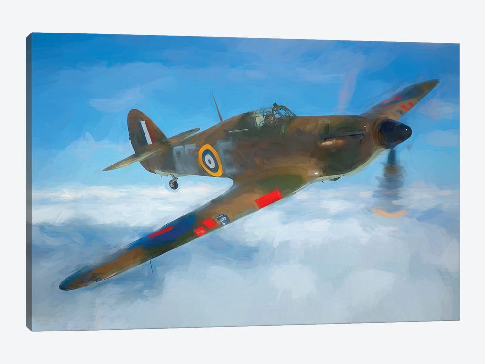Hurricane MK1 Fighter Jet In Watercolor by Paul Rommer 1-piece Canvas Print