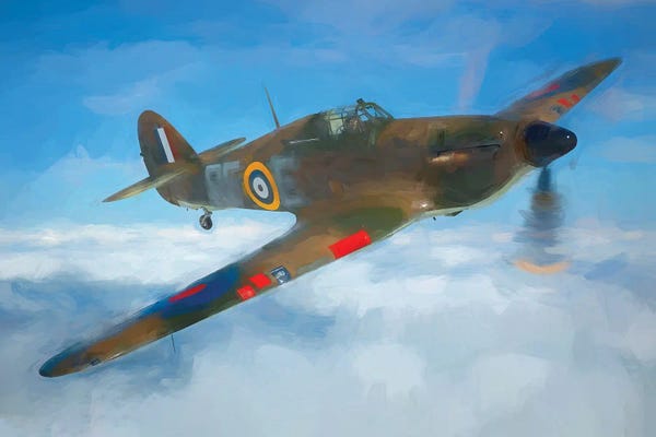 Military Aircraft: Hurricane MK1 Fighter Jet In Watercolor by Paul Rommer