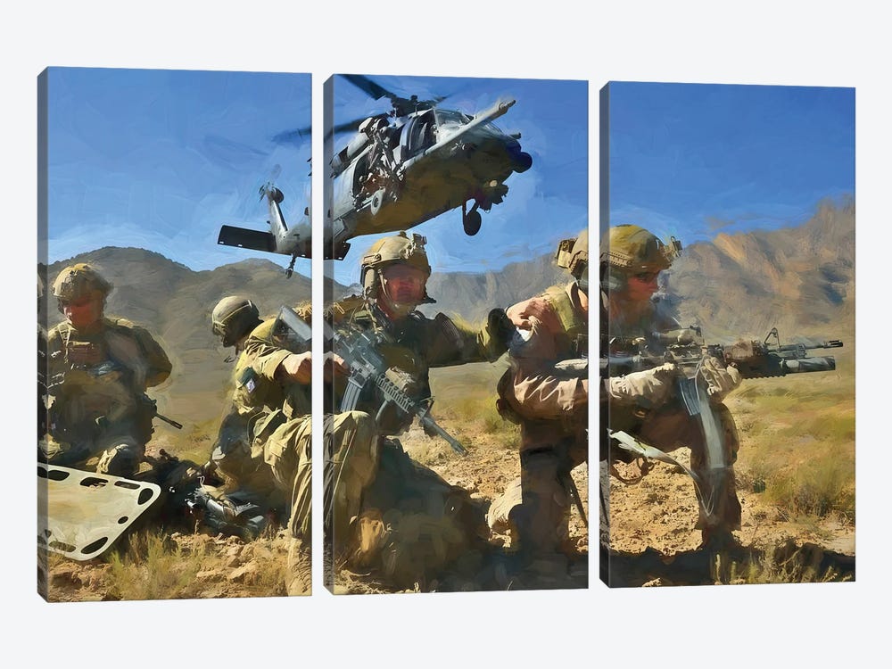 American Special Forces In Watercolor by Paul Rommer 3-piece Canvas Art