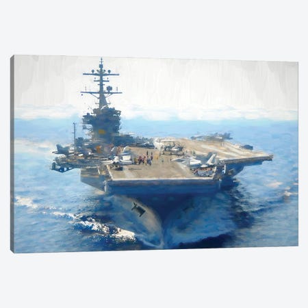 American Aircraft Carrier In Watercolor Canvas Print #PUR4047} by Paul Rommer Canvas Art Print