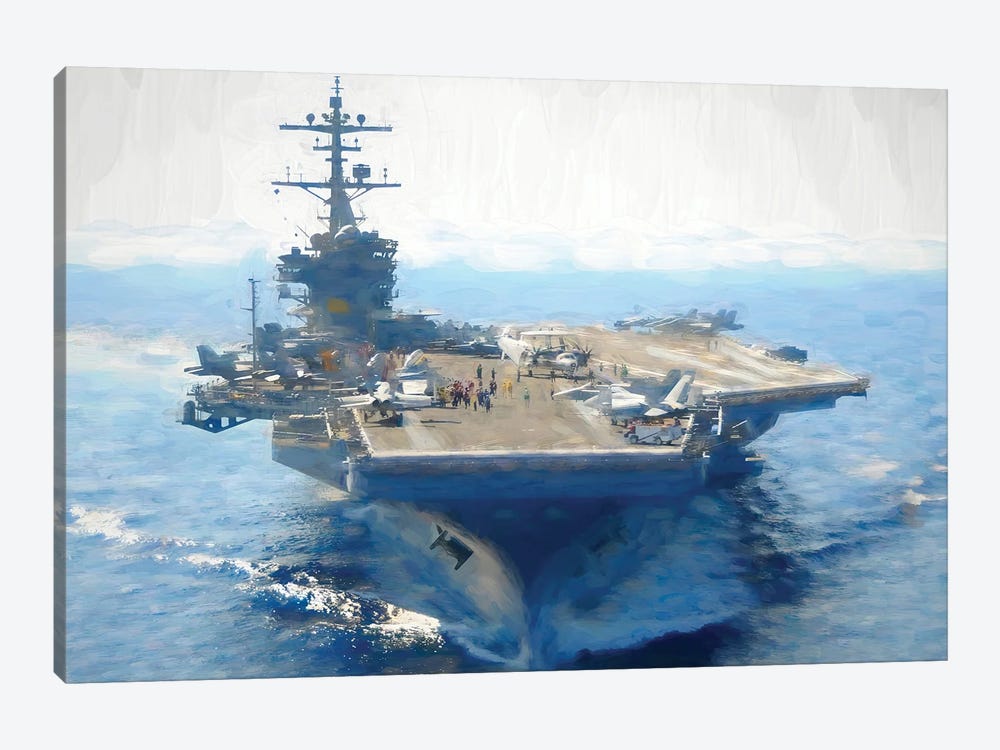 American Aircraft Carrier In Watercolor by Paul Rommer 1-piece Canvas Art Print