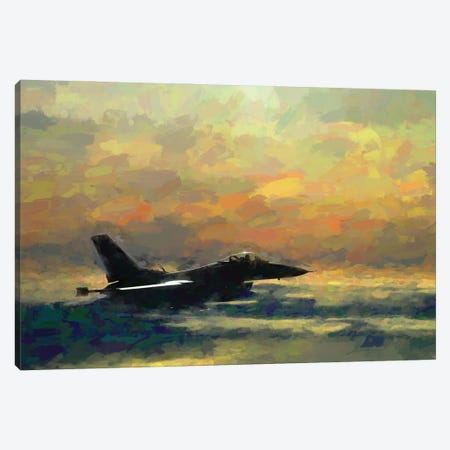 F-16 Fighter Plane In Watercolor Canvas Print #PUR4048} by Paul Rommer Canvas Art