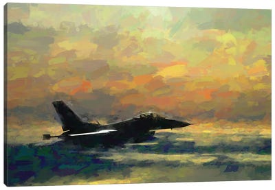 F-16 Fighter Plane In Watercolor Canvas Art Print - Military Art