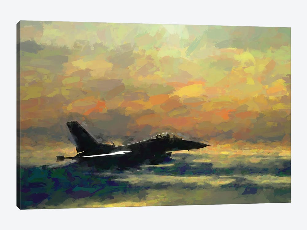 F-16 Fighter Plane In Watercolor by Paul Rommer 1-piece Canvas Wall Art