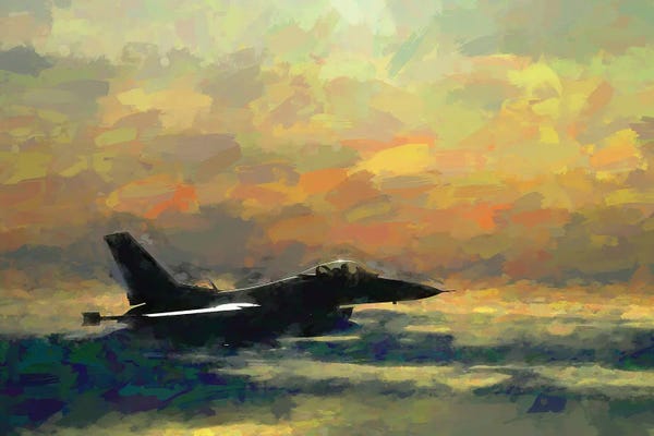 Paul Rommer: F-16 Fighter Plane In Watercolor by Paul Rommer